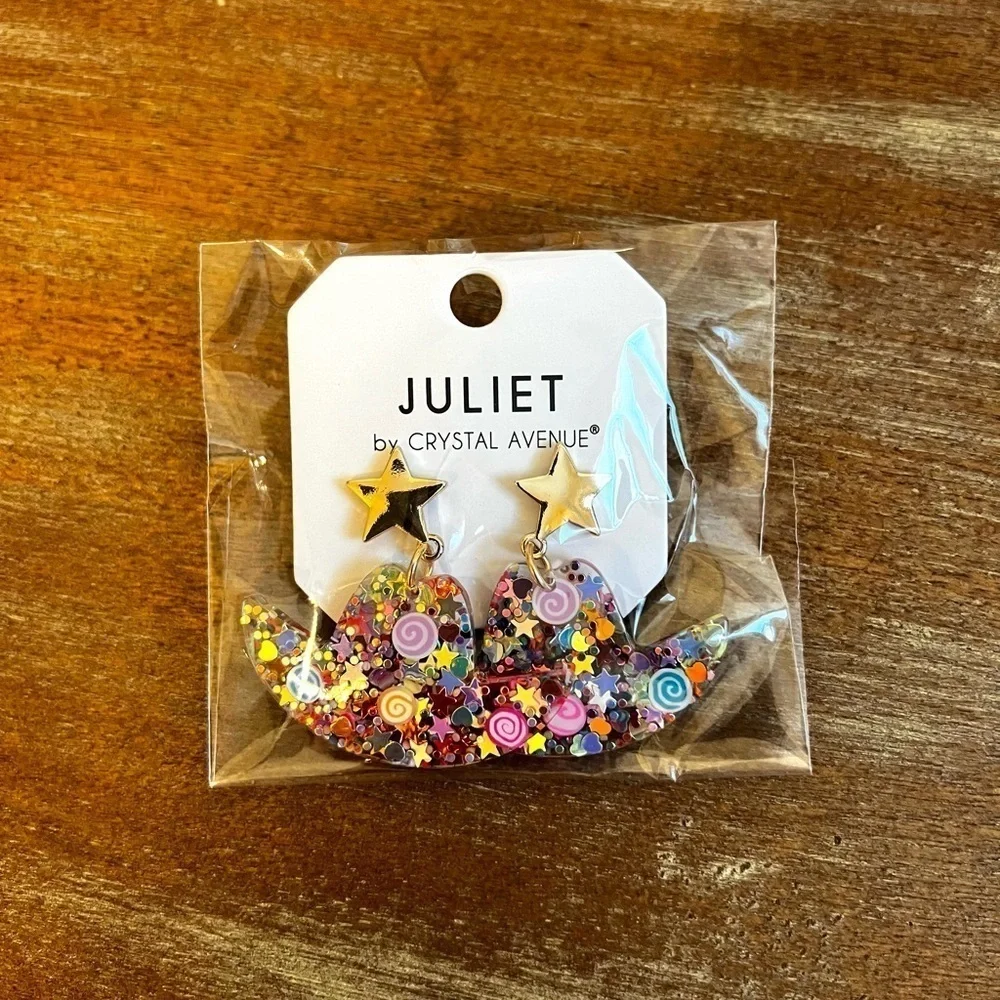 2/$30 - Resin Glitter Cowboy Hat Star Drop Earrings Pink Gold
